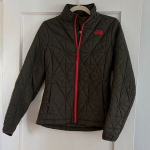 The North Face Olive Quilted Jacket with Pink Trim